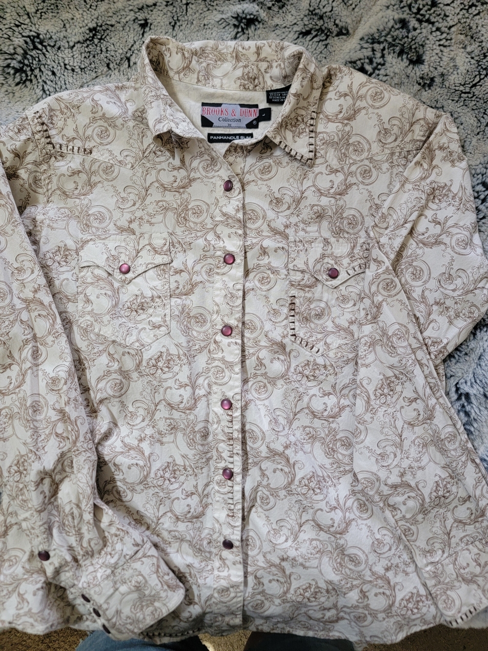 Brooks & Dunn Men’s Panhandle Slim Cream Paisley Western Shirt Sz L